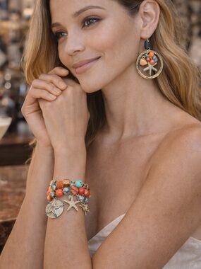 Tropical Beaded Bracelet & Earrings Set | Colorful Coastal Statement